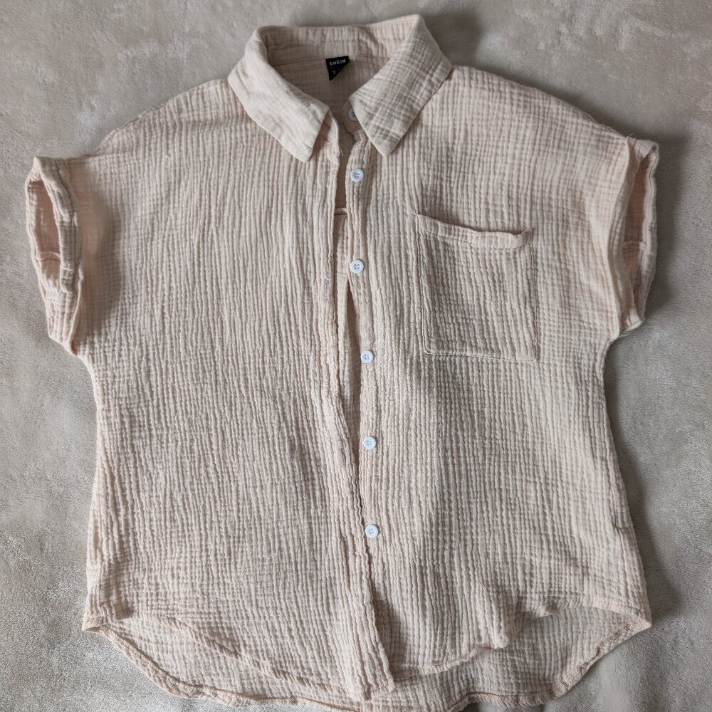 3/$30 100% cotton Gauzy button down tee